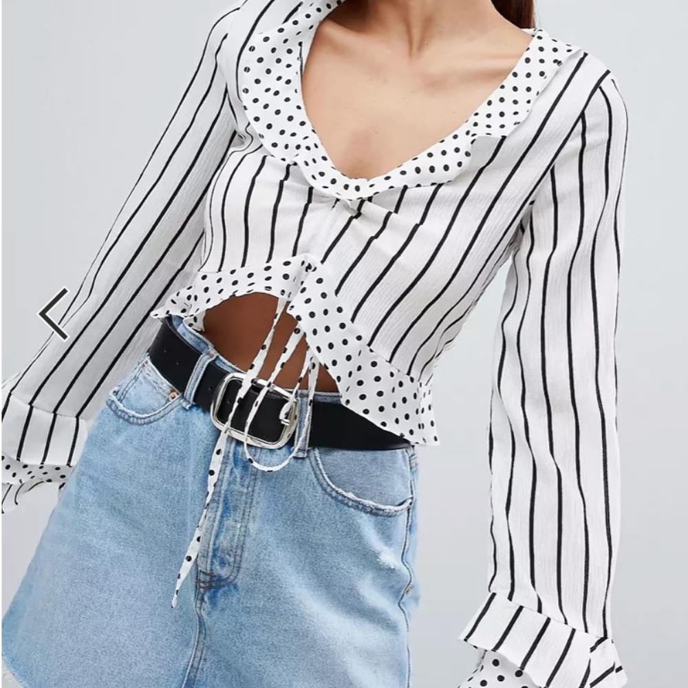 Mixed polka dot & stripe top